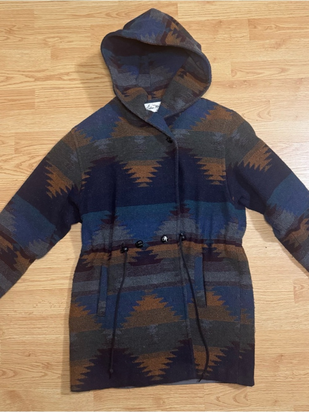 Vintage Hooded Aztec Tribal Multicolored Coat